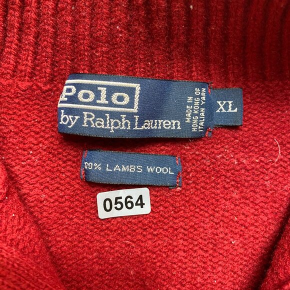 Vintage Polo Ralph Lauren 100% Lambswool Sweater Men's XL Red 1 /4 Zip Pullover - Picture 8 of 12